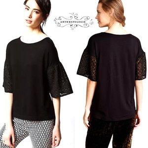 Dolan Anthropologie Black Top Lace Arms Petite XXS